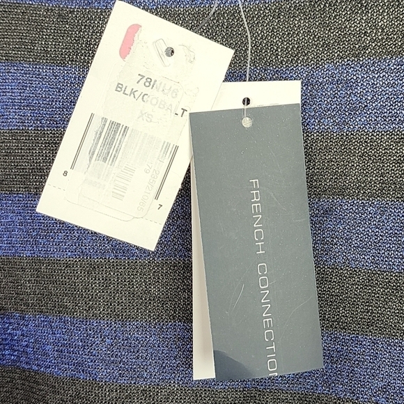 French Connection Twinkly Knit Stripe Black Cobalt Oversized T-shirt XS - Picture 7 of 9